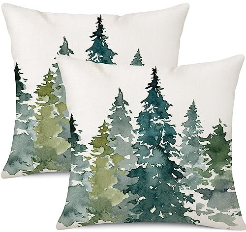 Ohok 2er Set Dekorativ Weihnachten Kissenbezug 45x45 cm, Polyester Leinen Zierkissenbezüge Kissenbezüge Dekor Kissenhülle Set für Schlafzimmer Wohnzimmer Sofa Couch Auto - Weihnachtsbaum