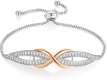 Angelady Bracelet Infini Femme, Bracelet Ajustable Plaqué Argent Or Rose, Bracelet Femme Cadeau Fête des Mères Anniversaire Femme Maman/coffret cadeau exquis