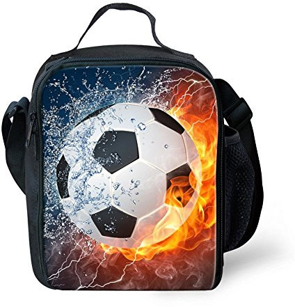 Aotximlat Loncheras de fútbol para la escuela y niños, bolsa de almuerzo aislada para niños con soporte para botellas, contenedores de aperitivos para niñas jóvenes