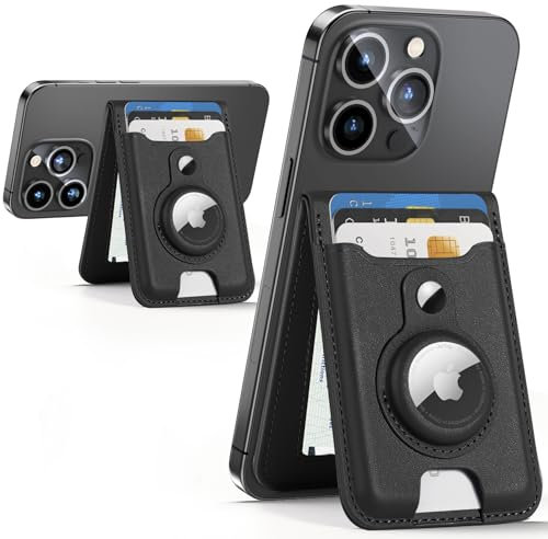 Strongest Mag-Safe Support Portefeuille avec Support Airtag pour iPhone 16/15/14/13/12, Cuir RFID, fenêtre d'identité, Porte-Cartes magnétique, Noir