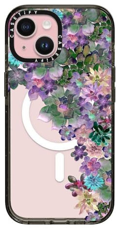 CASETiFY Impact Case for iPhone 15 [4X Military Grade Drop Tested / 8.2ft Drop Protection/Compatible with Magsafe] - MY SUCCULENT GARDEN - Clear Black