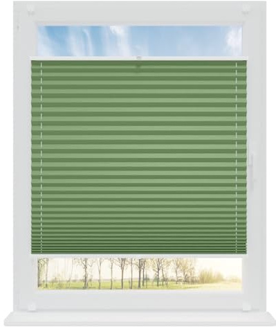 RENA Plissee ohne Bohren Rollos für Fenster | Faltrollos für Fenster & Tür | Plisseerollo nach Maß Verdunkelung | Fenster Rollos für Innen | Jalousie Grün 75x140 cm
