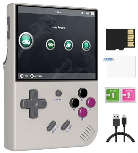 RG35XX Plus Handheld Gaming Konsole mit 3,5 Zoll IPS-Display, 64G + 128G TF Karte und 10000+ Classic Gaming, Eingebaute 3300mAH Batterie, Unterstützung 5G WiFi und Bluetooth 4.2