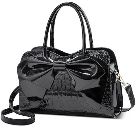 POSSOBAG Elegant Kleine Handtasche Damen Mode Henkeltasche mit Süße Bogen Tote Bag Umhängetasche für Shopper Casual Business Reise Täglich Urlaub Helle PU Leder Damen Schultertasche Schwarz