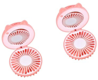 Ciieeo 2piezas Ventilador Portátil Usb Silencioso Con Espejo De Maquillaje Mini Ventilador Recargable Para y Diseño Color Rosa