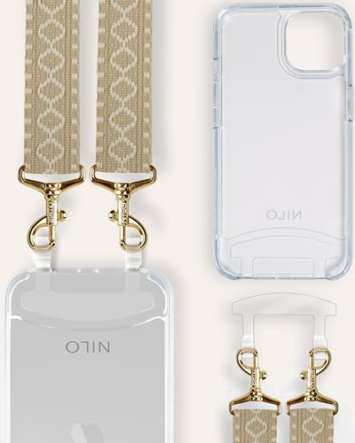 NILO® Set | Handyhülle mit Band, Handyband Beige Berry mit transparenter Handyhülle für IPhone 11 Pro Max | hochwertige Handykette, verstellbar, mit Karabiner Gold