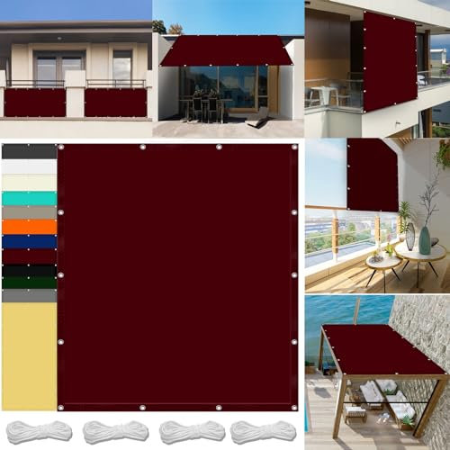 Sonnensegel Rechtwinklig 4.5 x 7.5 m Wasserdicht Sonnenschutz Balkon Reißfest UV-Schutz nach Mass Polyestergewebe Mit Seil Beschattungsnetz Hof Dach Teich Hühnerstall, Weinrot