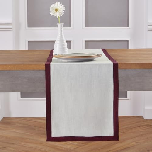 Solino Home Tischläufer aus 100 % reinem Leinen, 308 cm lang, Tischläufer aus rotem Granat und Weiß, für Sommer, 4. Juli, 35,6 x 308,5 cm, klassisch