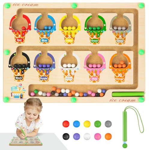 Ainiv Magnetspiel Labyrinth, Farben Lernen Sortierspiel, Montessori Spielzeug ab 3 Jahre Holzspielzeug Motorikspielzeug Lernspielzeug Pädagogisches Spielzeug ab 3 4 5 6 7 Jahre Kinder Jungen Mädchen