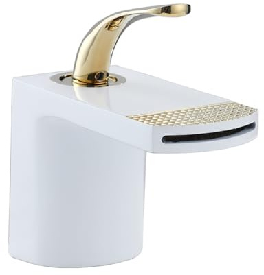 Wasserhahn Bad Wasserfall Waschtischarmatur Messing Einhebel Mischbatterie Waschbecken Armatur, Badarmatur Waschtischbatterie Badezimmer, Weiß