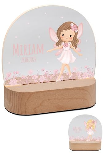 Bärenfreunde® - Personalisiertes Nachtlicht für Babys - Individuelle Nachttischlampe für Kinder - Personalisierte Geschenke Kinder - Babygeschenk - Geschenk zur Geburt (Fee braun)