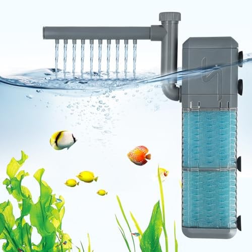 Contraxump Fish Tank Filter, 800L/H Aquarium Filter With Aeration And Rainfall, Aquarium Pump Filter, 9W Quiet Fish Tank Filter Pump for Tanks up to 300L