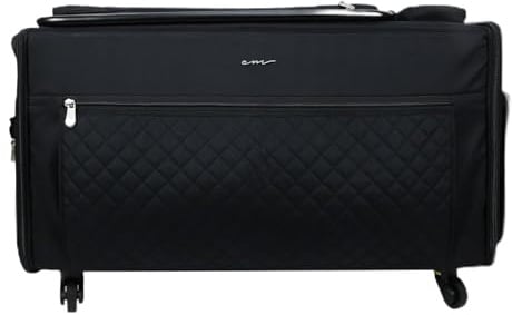 Everything Mary Jumbo 5 Wheel Collapsible Rolling Sewing Machine Storage Case, Black Quilted