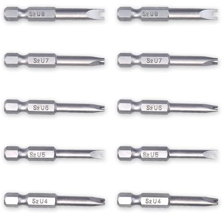 10 Stück Schraubendreher Bits U Typ, 1/4 Sechskantschaft U-förmigen Magnetischen Schraubendreher Bits, 50mm S2 Legiertem Stahl U4/U5/U6/U7/U8 Schraubendreher für Elektrogeräte
