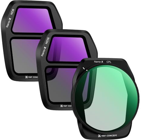 K&F Concept 3 Pezzi Set di 3 Filtri ND PL per DJI Air 3S, CPL ND8 ND16, Filtri Polari a Densità Neutrale Multi-Funzionali, Vetro Ottico HD/Multirivestito/Sicuro per Gimbal, Accessori per Drone