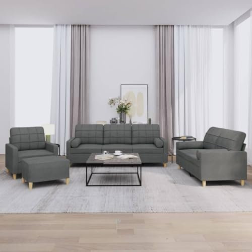 Xichuzi 4-TLG. Sofagarnitur mit Kissen Dunkelgrau Stoff, Sofa Mit Relaxfunktion, Couchgarnitur, Wohnzimmer Sofa, Couch, Sofa Set 3201267