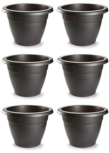 Acan Tradineur - Pack de 6 Macetas Redondas Terracota - Fabricado en Plástico -Macetero Apto para Exterior e Interior del hogar - Ø 20 cm - Color Antracita