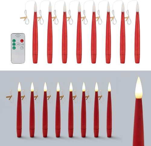 Online Fuchs 8 fliegende LED Kerzen mit Fernbedienung und Timer - Flying Candles - Schwebende Christbaumkerzen, Weihnachtskerzen (Rot)