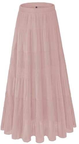 NiPaMi Jupe Longue en Mousseline de Soie Blanche Style bohème Automne avec Taille élastique plissée pour Femme