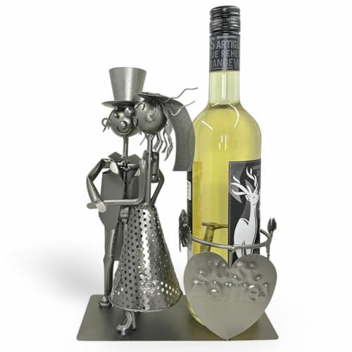 MIJOMA Weinflaschenhalter „Brautpaar“ – Romantische Hochzeitsdeko aus Metall, 28 cm – Ideal für Sekt, Wein & Tischdeko