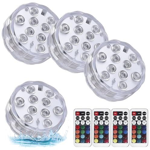 WIYETY Poolbeleuchtung Unterwasser Licht mit Fernbedienung 4 Stück RGB Pool Licht mit 16 Farben, Multicolor RGB Pool Lichter, Pool Dekolichter für Schwimmbad, Brunnen, Teich, Aquarium, Party