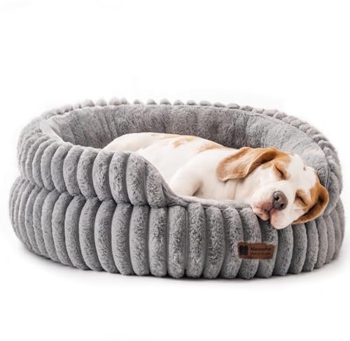 MEWOOFUN Stilvolle Katzenbetten für Katzen, weiches rundes Hundebett für kleine und mittelgroße Hunde, waschbares, beruhigendes Haustierbett (Grau, L)