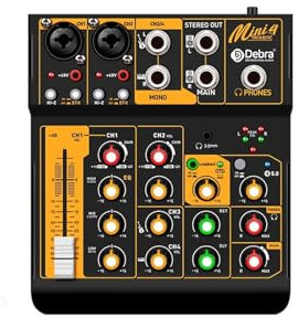 DJ-Mixer, OTG Metal Mixer DJ Console Mini6 with Bluetooth 48V Power Delay Repaeat Effect for Sound Mixing Console PC Recording(Mini4 OTG)