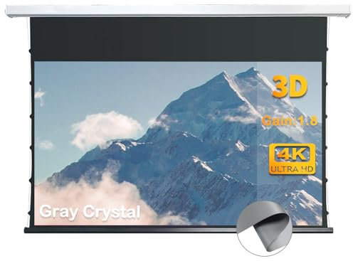 WUPRO Pantalla de proyector tensada con pestaña eléctrica empotrada en el Techo, Cristal Gris 4K / 8K HD, Carcasa de Metal Blanco para Todo Tipo de proyectore