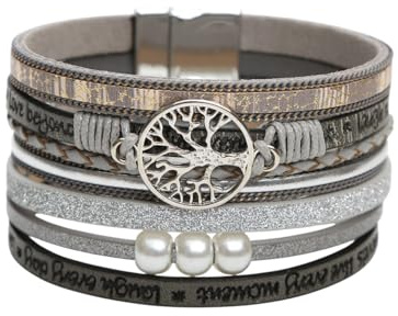 meberg Wickelarmband Damen mit Lebensbaum, Kunstleder Armband | Lebensbaum Armband mit Gravur, Magnetverschluss, ca. 19,5 cm lang und 3,5 cm breit, im Schmuckbeutel, Geschenk für Frauen
