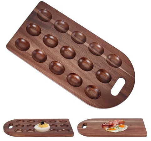 OLYCRAFT Wood Deviled Egg Platter for 15 Holes Wooden Deviled Egg Serving Tray and Platter Arch Eggs Tray Container Board Cheese Serving Platter for Home Kitchen Countertop and Parties
