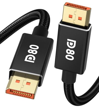 Cavo DisplayPort 80 Gbps 2.1 2 m [certificato VESA], 16 K DP80 [16 K@60 Hz, 8 K @240 Hz, 4 K @540 Hz] DP 2.1 cavo UHBR20, HDR, HDCP2.3, DSC 1.2a, FreeSync G-Sync per Gaming Monitor 5090 790XTX Mappa