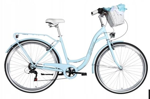BDW Citybike Damen 26 Zoll, 7-Gang Schaltung, Stahlrahmen, mit Weidenkorb, für Jugendliche und Erwachsene (Blau)