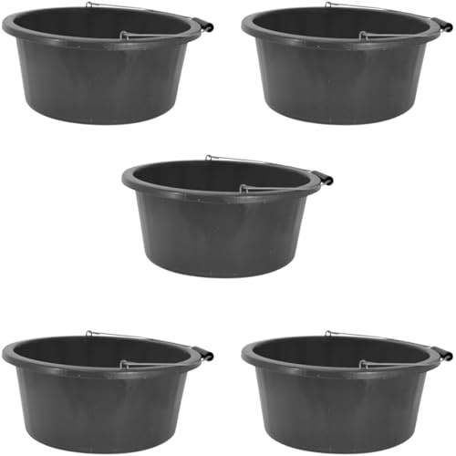 Shallow/Feeder Bucket – 15L (3 Gallon) Heavy-Duty Multi-Purpose Tub with Strong Gripper Handle-Stackable & Durable Variants-Stable for horses or plaster bucketBlack Pack of 5