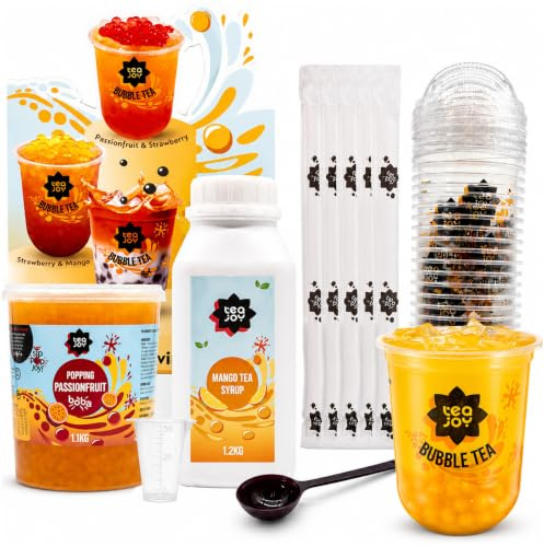 TeaJoy Fruit Bubble Tea Party Kit (20 Drinks) Party Kit Mango Juice with Passionfruit Boba | Just Add Water & Ice | Vegan-Friendly & Fun | Fruit Tea with Pearls & Boba Straws | Sip. Pop. Joy.
