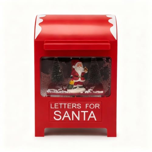 Glac Store Beleuchteter Weihnachtsbriefkasten mit Musik und Schnee, 15 x 11,8 x 23 cm, rot, Stromversorgung über USB oder Batterien (Weihnachtsmann)