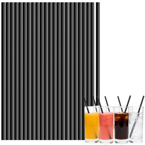 Black Striped Paper Drinking Straws 100 Pack, Disposable Party Straws for Juice, Cocktails Soft Drinks Decorative Straws for Birthday, Wedding, Halloween Party