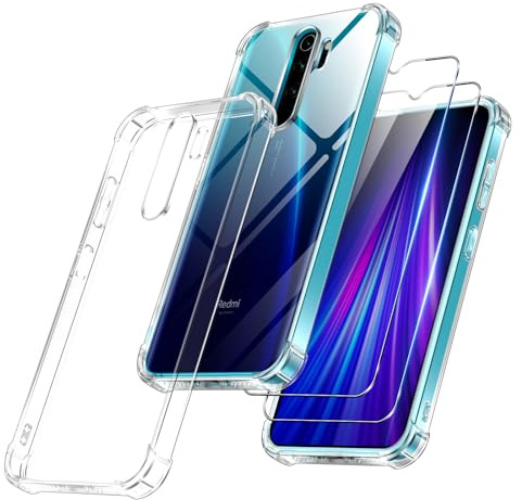Vauki Coque pour Xiaomi Redmi Note 8 Pro avec 2 Protection D'écran Verre Trempé, TPU Bumper Transparente Case, [Coussin d'air Intégré] Antichoc Antirayures Anti-Jaunissement Mince Housse, Transparent