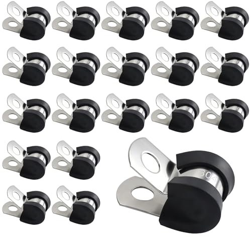 20 Stück Rohrschellen mit Gummieinlage, 8mm Schlauchschellen Edelstahl Kabelklemme, Gummi Gefüttert P Clips, Kabelklemmen, Befestigungsschelle für Kabel, Leitung, Draht, Schlauch (8mm)