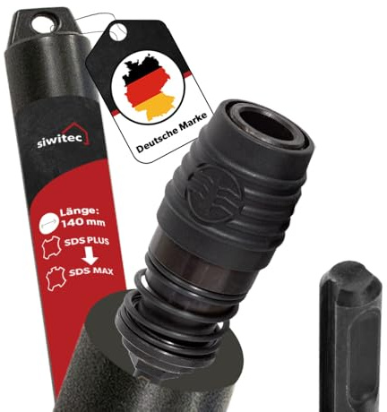 siwitec Adapter SDS Plus zu SDS Max, Profi Werkzeugadapter für Bohrhämmer und Meißelhämmer, Adapter zur Benutzung von SDS Plus Beton Bohrer oder Meißel auf Maschinen mit SDS Max Aufnahme