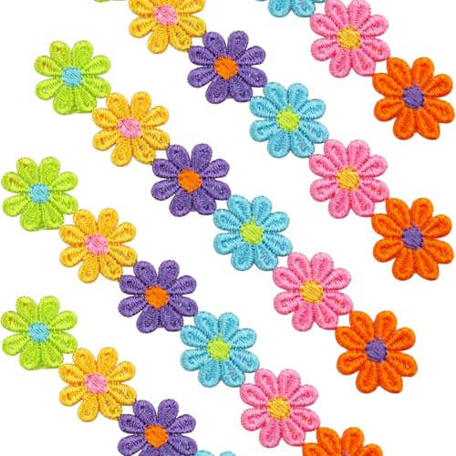 5 Yard Spitzenband Blumen, 25mm Zierband Spitzenborte Stickerei Dekoband Geschenkband Tischdeko Gänseblümchen Borte für Basteln Handwerk Nähen Hochzeit Deko (Mehrfarbig)