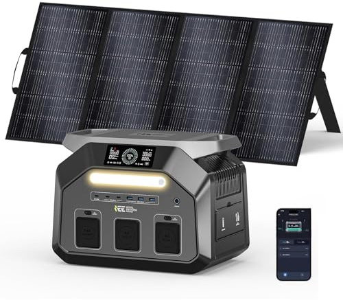 IEE P1800 Estación Eléctrica Portátil con Panel Solar 500W, Batería LiFePO4 1024Wh, 3 tomas CA 1800W, Carga rápida 0-80% en 45 min, Generador Solar de Emergencia para Acampar