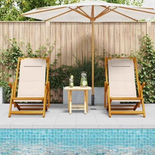 Kaloriko Liegestuhl mit Kissen 2 pcs Braun Massivholz Akazie klappbar für Garten Balkon Terrasse wetterfest mit Armlehne und Polster komfortable Rückenlehne für entspanntes Relaxen im Outdoor Bereich