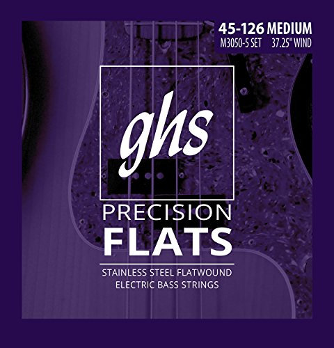 GHS Corde, 5 corde per basso di precisione, Flatwound, avvolgimento da 37,25 Medio (.045.126) (M3050-5)