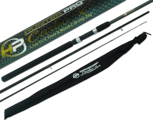 Hunter Pro 11ft Carbo-X Carbon Match & Float Rod | 3-Piece 220g Carbon Blank, Matt Black Anti-Reflective Finish, Ceramic-Lined Guides, EVA Foam Handle, Cloth Storage Bag