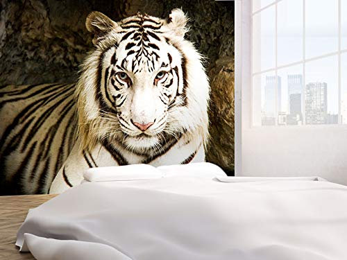 vgoltd White Tiger in Night Safari Photo Wallpaper Wall Mural (19290873) Animal Tiger (220gsm Premium, XXL 300cm Wide x 240cm high)