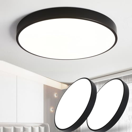 Style home 2PCS 36W LED Deckenleuchte Deckenlampe aus Metall, Warmweiß 3000K, Ø40x4cm, Runde Leuchte für Wohnzimmer Schlafzimmer Küche Büro Flur Diele Balkon (Schwarz)