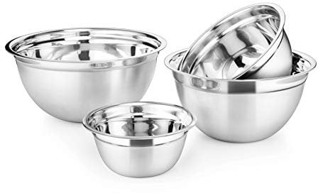 AVADOR Premium Stainless Steel Mixing Bowls, Set of 4 Brushed Stainless Steel Mixing Bowl Set, Easy To Clean, Space Saving, Great for Cooking, Baking, Prepping (4 pc German Mixing Bowl)
