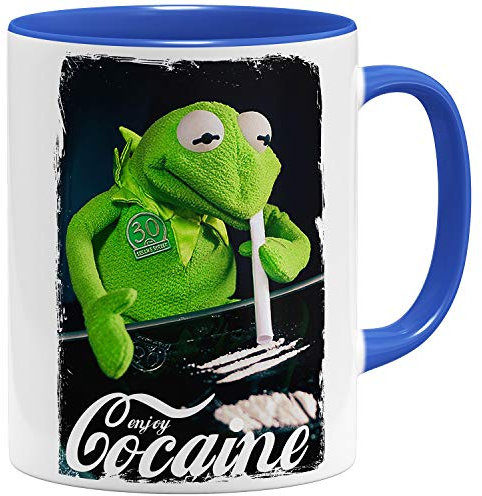 OM3® Enjoy-Frog Kaffee-Tasse Party Party Frosch - Keramik Becher - 325ml - Beidseitig Bedruckt - Blau