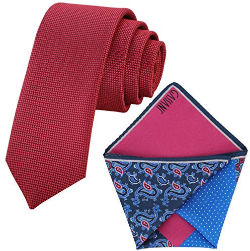 GASSANI Juego de 6 cm estrecha de rejilla con textura de pañuelo de bolsillo con 4 patrones, Rojo frambuesa | Rosa-Rojo | Fucsia, 156cm x 6cm