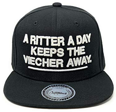 Outfitfabrik ♥ Snapback Cap A Ritter a Day Keeps The Viecher Away in schwarz mit 3D-Stick in weiß (Lifestyle, Provokation, Statement, lustige Sprüche) für Männer und Frauen, One Size